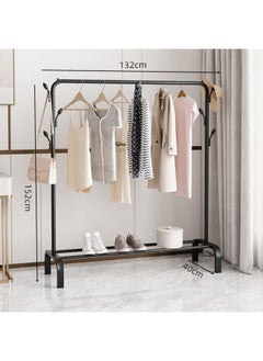 Generic Bold Hanger Floor Drying Rack Household Indoor Folding Vertical Clothes Shelf Simple Wardrobe Storage-Color:Black  Coat Rack Length 1.322m  - Image 1