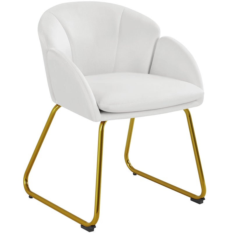 Yaheetech Modern Velvet Vanity Chair Armchair Flower Shaped Makeup Chair with Golden Metal Legs for Living RoomMakeup RoomBedroomHome OfficeKitchen White