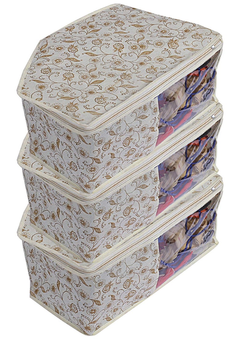 Kuber Industries Leheriya Design Rectangular Underbed Storage Bag Royal Blue Extra Large Size Set of 2 Metallic Print 3 Piece Non Woven Blouse Cover Brown Standard CTKTC05465 - Image 5