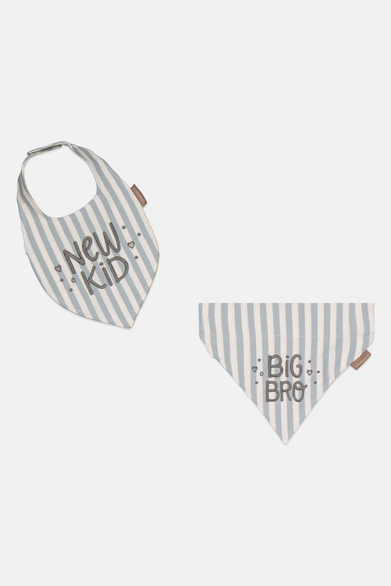 DEMDACO Toddlers Boy Embroidered Bib And Bandana Set, Off White - Image 1