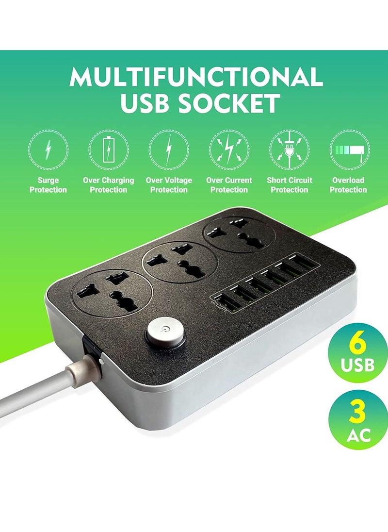 Generic Power Strips Extension Cord 3 Outlets, Power Socket with 6 USB Ports Universal Charging Socket with 2M Bold Extension Cord  - Image 2