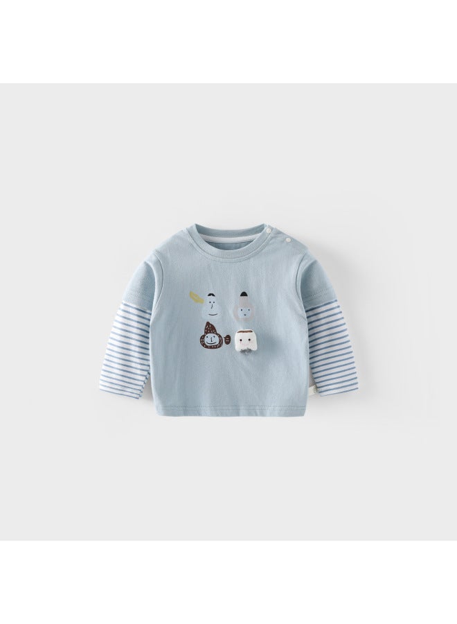Children's Fake Two-piece T-shirt, Left And Right, Autumn Boys' Fashion Cartoon Doll Base Shirt, Baby Korean Style Autumn Clothing