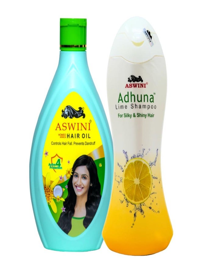 Aswini Complete Hair Care Combo - Fresh & Clean Scalp - Hair Oil 180ml + Lime Shampoo 200ml - Image 1