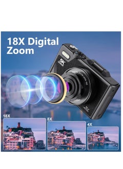 Generic 75MP Digital Camera for Photography and Video, 5K Vlogging Camera for YouTube with 3'' Flip Screen, 18X Digital Zoom Digital Camera for Gift, Compact Anti Shake Vlogging Camera for Live Streaming Travel Photography, with 128GB SD Card  - Image 2