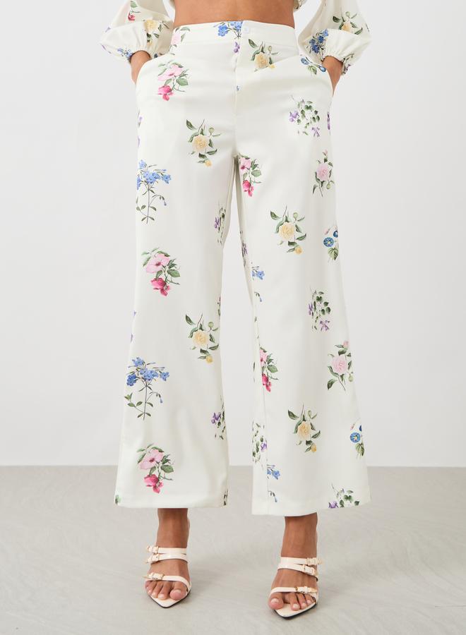 Styli Floral Print Flat Front Wide Leg Pants - Image 2