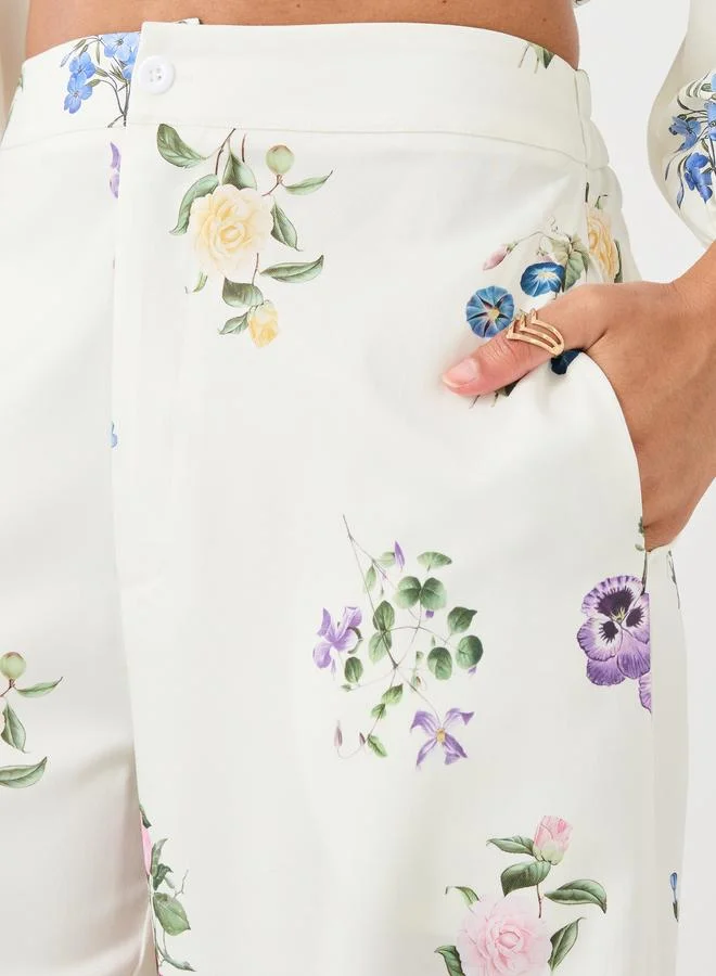Styli Styli Floral Print Flat Front Wide Leg Pants