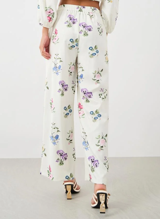 Styli Styli Floral Print Flat Front Wide Leg Pants