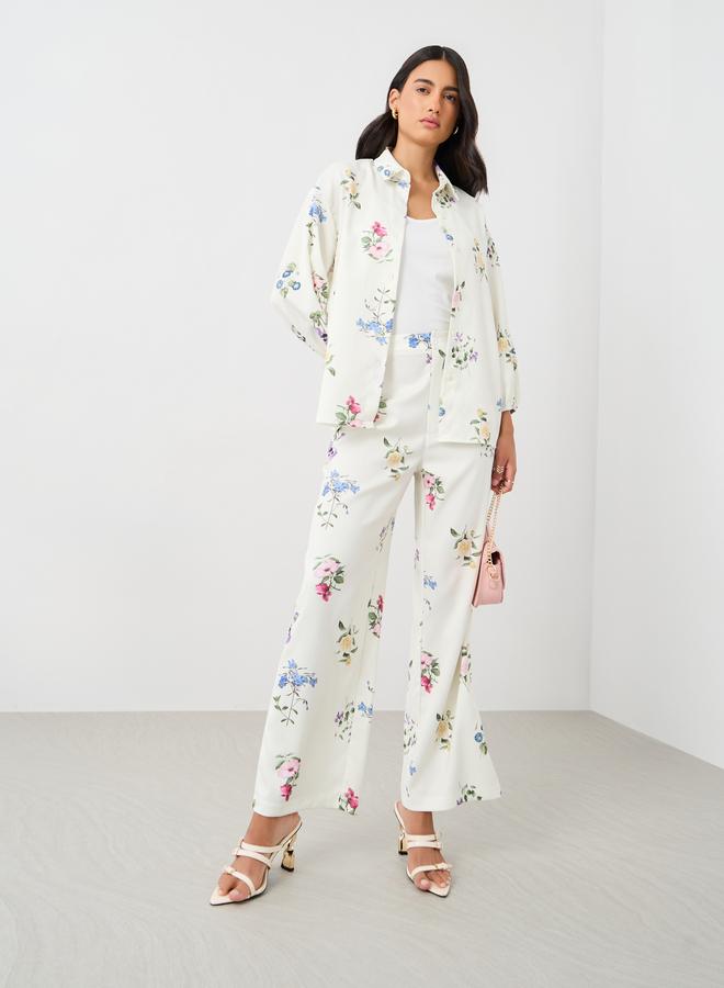 Styli Floral Print Flat Front Wide Leg Pants - Image 1