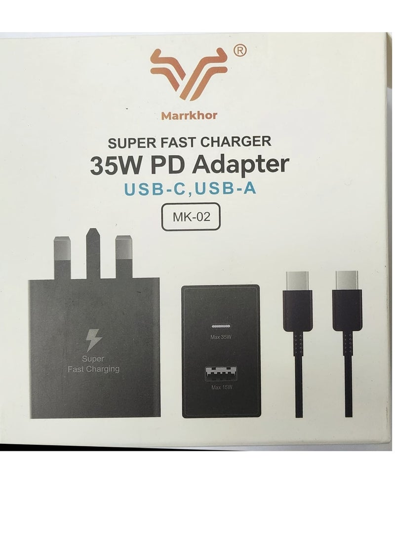 Marrkhor SUPER FAST 35W PD Adapter USB-C USB-A WITH CABLE - Image 1