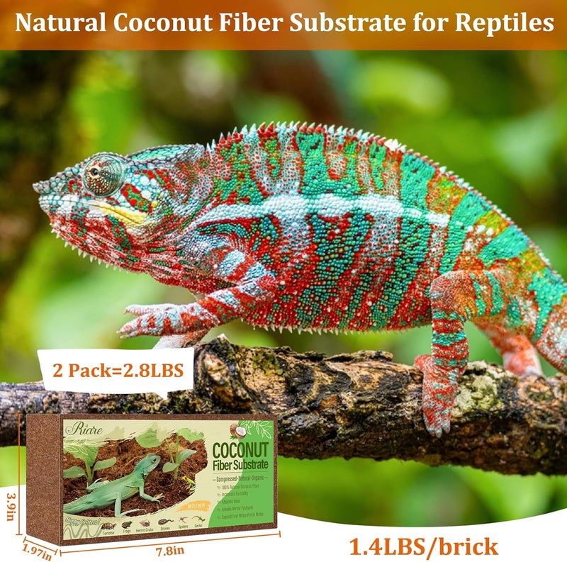 Riare Natural Coconut Fiber Substrate for Reptile- Premium Compressed Coconut Husk Terrarium Bedding for Reptile, Tortoise, Frogs, Snakes Hermit Crabs, Burrowing Animals(2 Pack) - Image 2