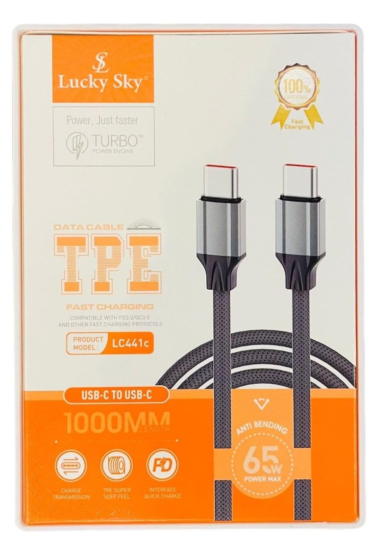 Lucky Sky Type C to Type C Cable 1M, Braided 65W Power Delivery PD Fast charge Cable USB C to USB C. - Image 4