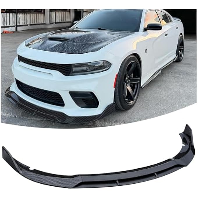 Autrix Front Bumper Lip Splitter for 2015-2024 Dodge Charger SRT RT GT Daytona Scat Pack Non-Widebody, Front Lip Spoiler Air Dam Chin Protector Rock Style Carbon Fiber Style - Image 1