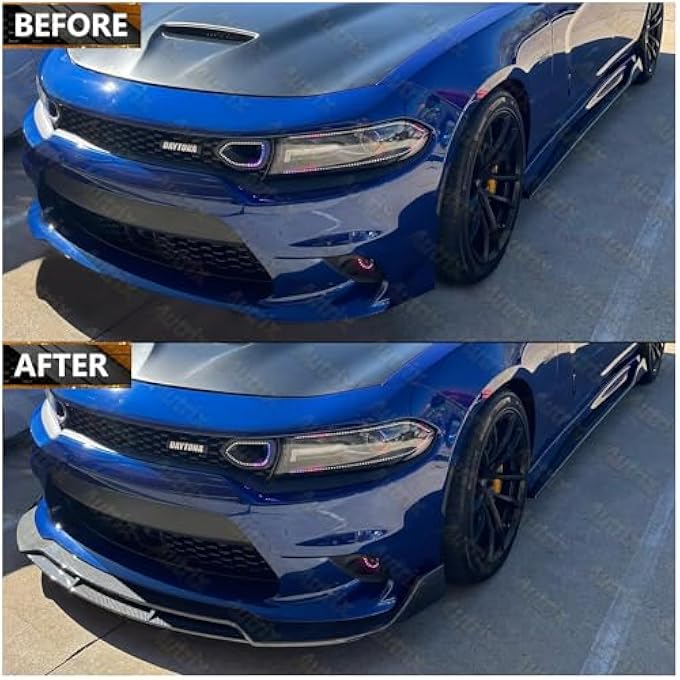 Autrix Front Bumper Lip Splitter for 2015-2024 Dodge Charger SRT RT GT Daytona Scat Pack Non-Widebody, Front Lip Spoiler Air Dam Chin Protector Rock Style Carbon Fiber Style - Image 3
