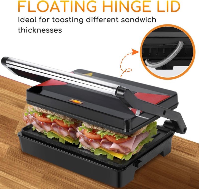 Aigostar Panini Press Sandwich Maker, 1000W Sandwich Press Grill with Non-Stick Coated Plates, Indicator Light, Locking Lid, Cool Touch Handle, Panini Maker Panini Press Grill Easy to Storage & Clean - Image 4