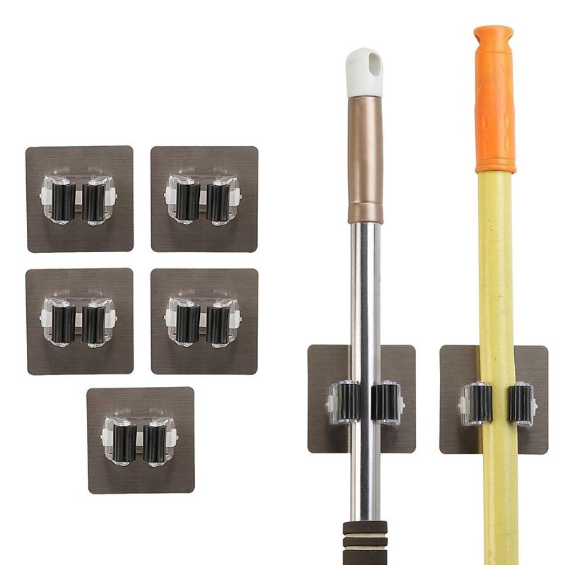 ZURATO Wall Mounted Mop Broom Holder Gripper Holds Self Adhesive Reusable No Drilling Super AntiSlip Storage Rack and Organization 5 28 x 28 inches Multicolour - Image 1