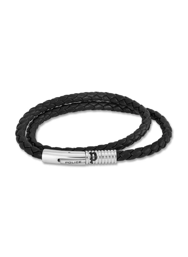 POLICE Modish Black Woven Leather Bracelet for Men