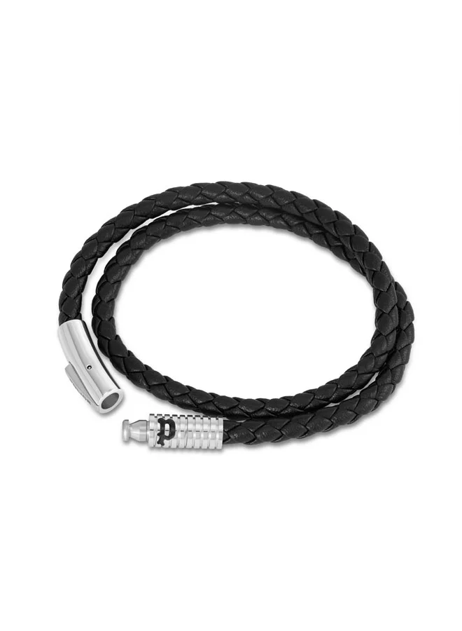 Police Black/Silver Modish Black Woven Leather Bracelet for Men for Men | Best Price UAE