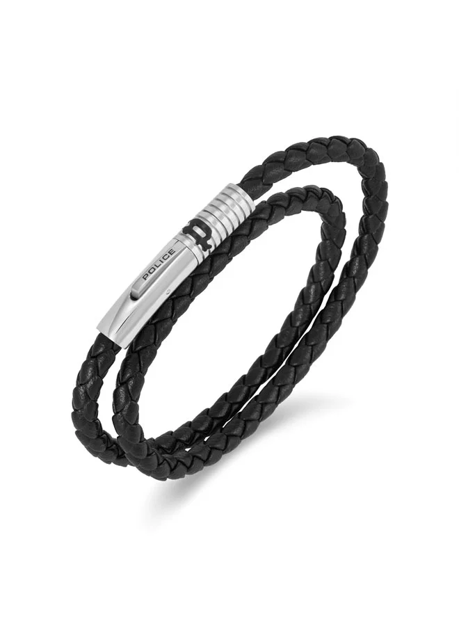POLICE Modish Black Woven Leather Bracelet for Men