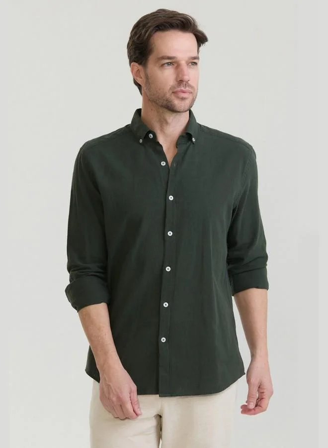 FELIX HARDY Men's Cotton Linen Blend Long Sleeve Shirt