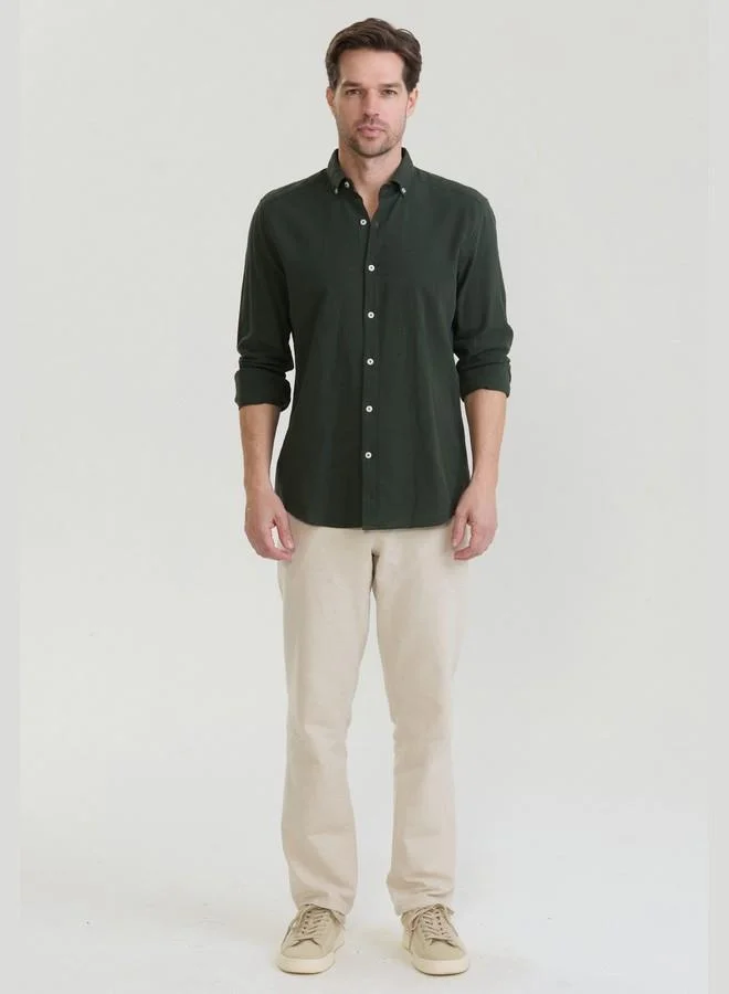 FELIX HARDY Khaki Men's Cotton Linen Blend Long Sleeve Shirt for Men | Best Price UAE