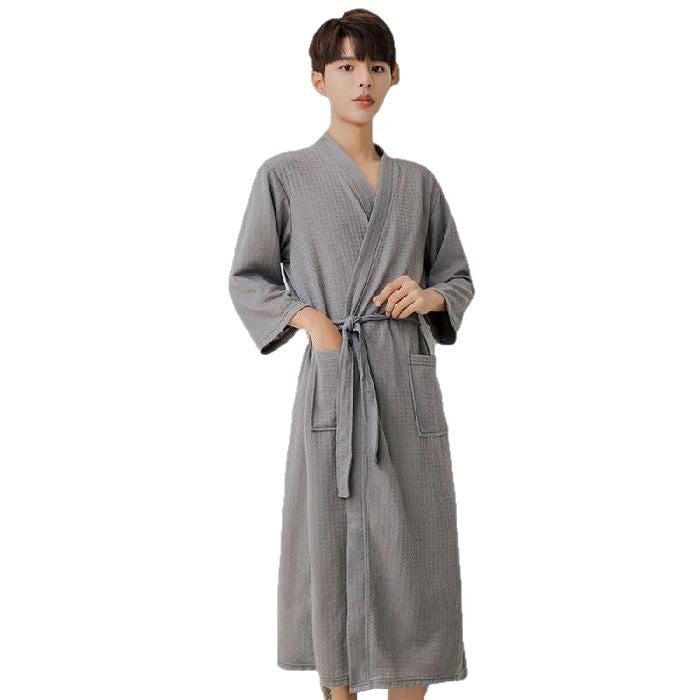 Couple Nightgown Waffle Long Sleeve El Bathrobe Men'S And Women'S Morning Robe Couple Pajamas Mid-Length Home Clothes - Image 5