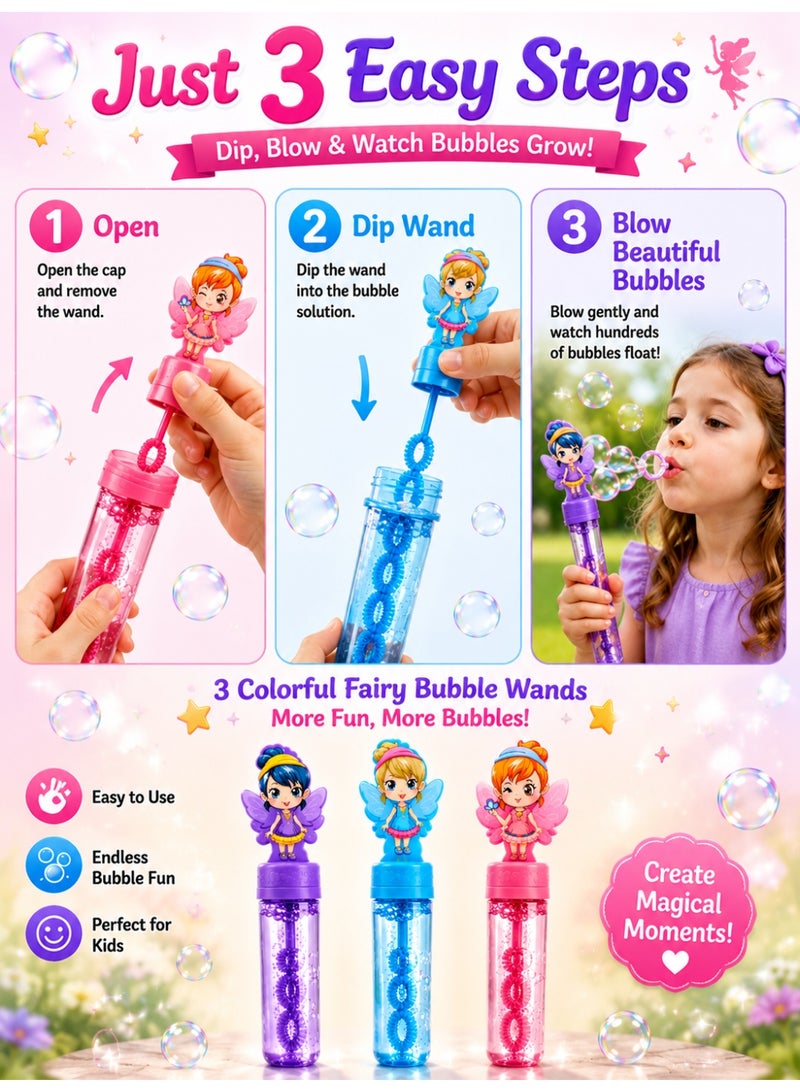 CHEEMAISTIC Fairy Bubble Wand Set for Girls 3 Pack, Colorful Bubble Toy with Cute Fairy Design, Bubble Blower Wands for Kids, Outdoor Bubble Toys, Birthday Party Favors, Return Gifts, Summer Garden Play Toy for Girls Boys - Image 5