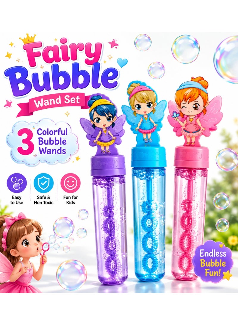 CHEEMAISTIC Fairy Bubble Wand Set for Girls 3 Pack, Colorful Bubble Toy with Cute Fairy Design, Bubble Blower Wands for Kids, Outdoor Bubble Toys, Birthday Party Favors, Return Gifts, Summer Garden Play Toy for Girls Boys - Image 1