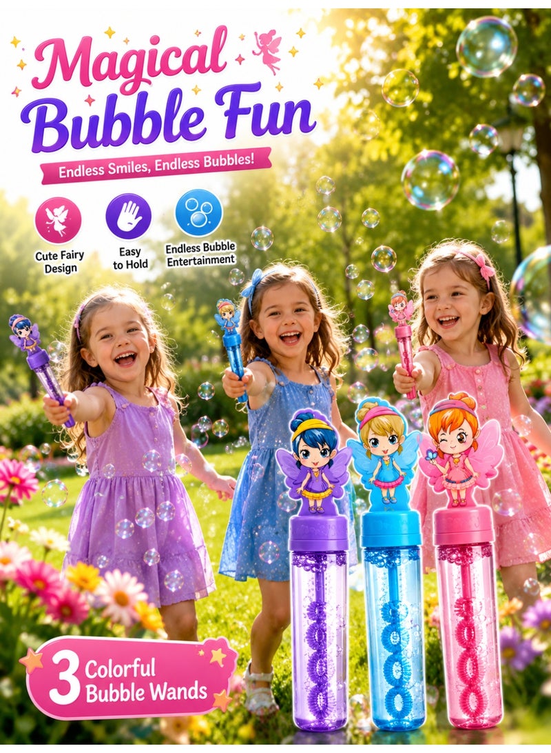 CHEEMAISTIC Fairy Bubble Wand Set for Girls 3 Pack, Colorful Bubble Toy with Cute Fairy Design, Bubble Blower Wands for Kids, Outdoor Bubble Toys, Birthday Party Favors, Return Gifts, Summer Garden Play Toy for Girls Boys - Image 2