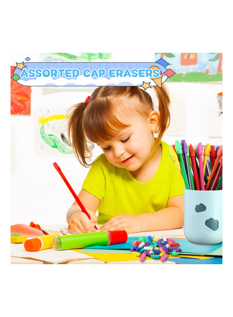 100 Pcs Colored Pencil Top Erasers - Fun Eraser Caps for Kids, Students, and Teachers - Perfect for School, Home Office, and Bulk Study Supplies - Ideal for Classroom Use - Image 2