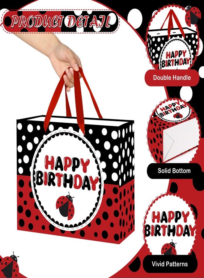 بيكونال حقيبة هدايا عيد ميلاد بتصميم الدعسوقة، حقائب هدايا كبيرة لحفلات أعياد الميلاد بتصميم الدعسوقة مع ورق مناديل وبطاقة تهنئة، ورق تغليف أحمر وأسود منقط، حقيبة حلوى وهدايا لحفلات أعياد الميلاد وحفلات استقبال المولود الجديد ولوازم عيد الميلاد - Image 2