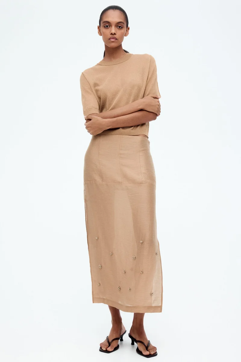 اتش اند ام بلوزة من نسيج شفاف محبوك