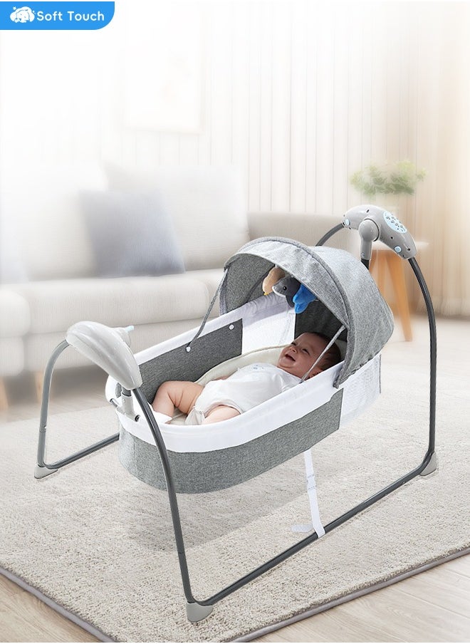 Soft Touch Electric Baby Cradle Grey Baby Bed Cradle 3-Speed Automatic Baby Swing Baby Cradle Rocker with 3 Plush Toy Pendants and Pillow Bluetooth e Infant Crib Cradle with Music  - Image 2