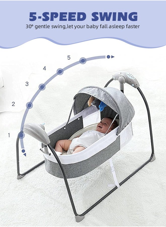 Soft Touch Electric Baby Cradle Grey Baby Bed Cradle 3-Speed Automatic Baby Swing Baby Cradle Rocker with 3 Plush Toy Pendants and Pillow Bluetooth e Infant Crib Cradle with Music  - Image 4