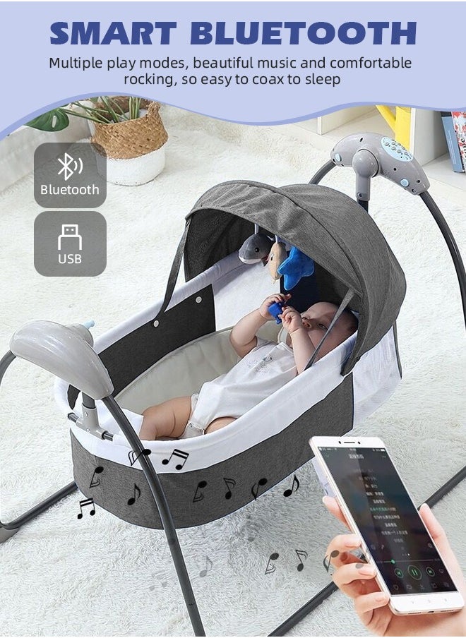 Soft Touch Electric Baby Cradle Grey Baby Bed Cradle 3-Speed Automatic Baby Swing Baby Cradle Rocker with 3 Plush Toy Pendants and Pillow Bluetooth e Infant Crib Cradle with Music  - Image 5