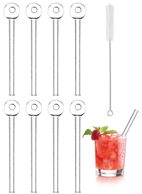 Breakproof Glass Straws - Durable Reusable Glass Straws 8 Pack with 1 Cleaning Brush for Drinks, Herbs, Smoothies, Aromatherapy（Transparent Color）