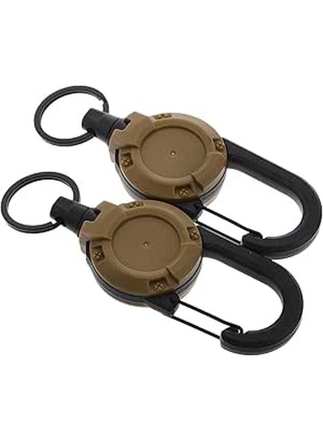 2Pcs Heavy Duty Retractable Badge Reel Keychain with Carabiner Backpack Buckle Khaki Steel Wire Lanyard Clips - Image 1