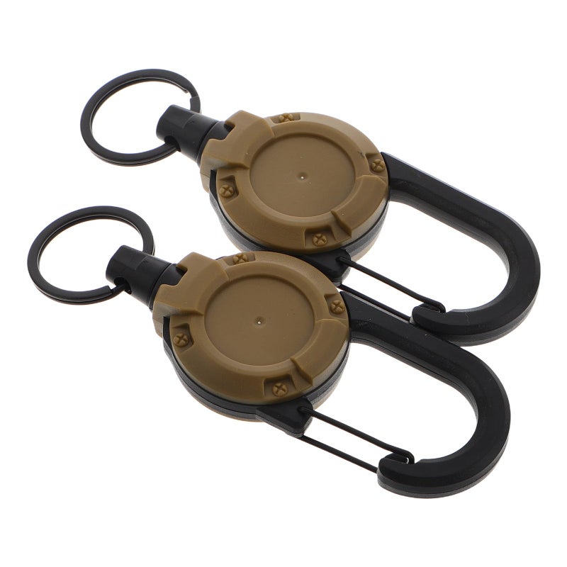2Pcs Heavy Duty Retractable Badge Reel Keychain with Carabiner Backpack Buckle Khaki Steel Wire Lanyard Clips - Image 2