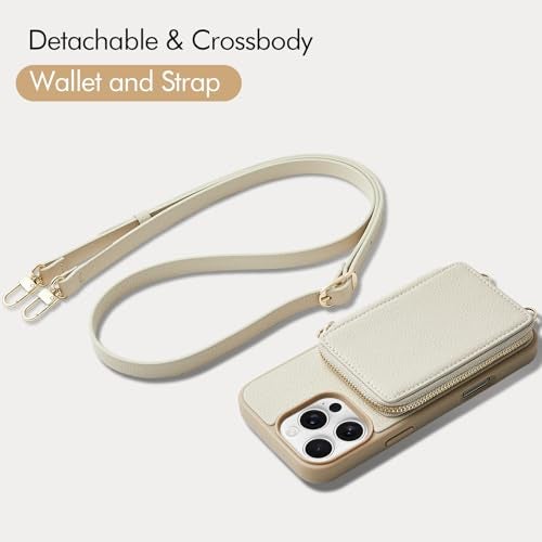 ZVE Wallet Case for iPhone 16 Pro Max, RFID Blocking Protective Leather Zipper Wallet Case with Card Holder Wrist Strap for Women for iPhone 16 Pro Max 6.9" Beige - Image 5