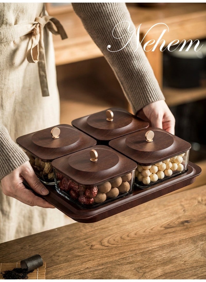 nehem Wood grain fruit plate, nuts container dried fruit nut candy plate Candy Nuts Cookies Chips Party - Image 2