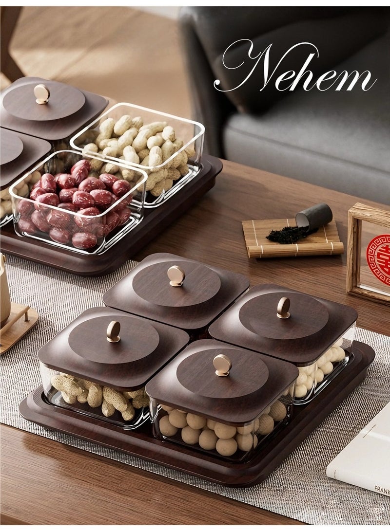 nehem Wood grain fruit plate, nuts container dried fruit nut candy plate Candy Nuts Cookies Chips Party - Image 3