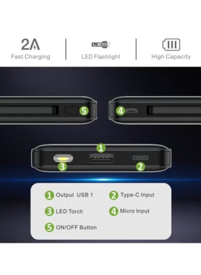 فيجير 10000mAh Slim Portable Power Bank with Built-in Cables, Flashlight & LED Display – Fast Charging, 3 Output & Dual Input Compact Battery Pack for Phones, Tablets & USB Devices – Travel Friendly - Image 2