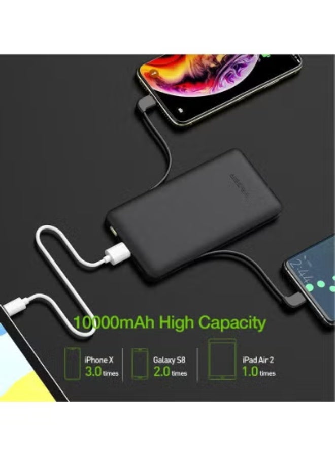 فيجير 10000mAh Slim Portable Power Bank with Built-in Cables, Flashlight & LED Display – Fast Charging, 3 Output & Dual Input Compact Battery Pack for Phones, Tablets & USB Devices – Travel Friendly - Image 4