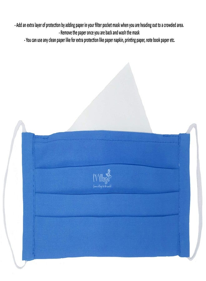 IVILLAGE قناع وجه من IVILLAGE | قطن ناعم نقي | قابل للغسل | قابل لإعادة الاستخدام | Mask01L | طبقتان مع جيب للفلتر لمزيد من الحماية | طقم من قطعتين | أزرق ملكي - Image 2