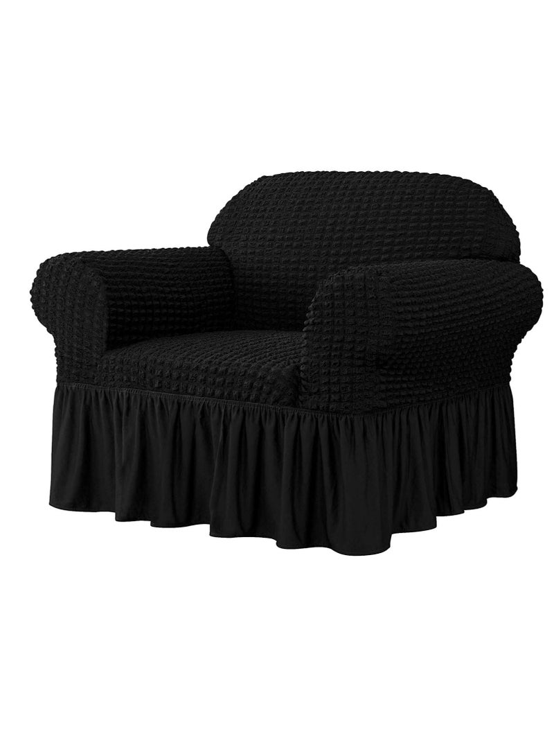 Bukela Universal Sofa Slipcovers, 1-Piece Set Fitted Couch Slipcover All-Purpose Furniture Protector, Washable High Elastic Durable Seersucker Fabric, with Skirt (Color : Black, Size : 1 Seater) - Image 1
