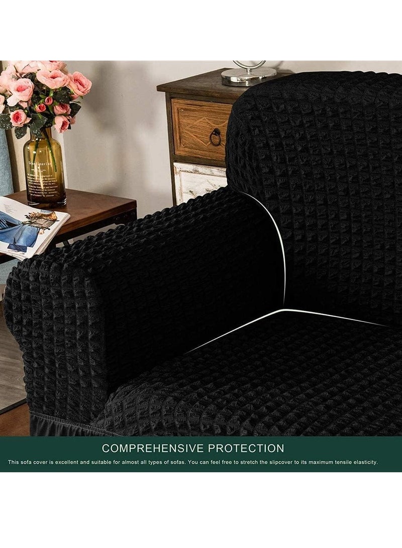 Bukela Universal Sofa Slipcovers, 1-Piece Set Fitted Couch Slipcover All-Purpose Furniture Protector, Washable High Elastic Durable Seersucker Fabric, with Skirt (Color : Black, Size : 1 Seater) - Image 5