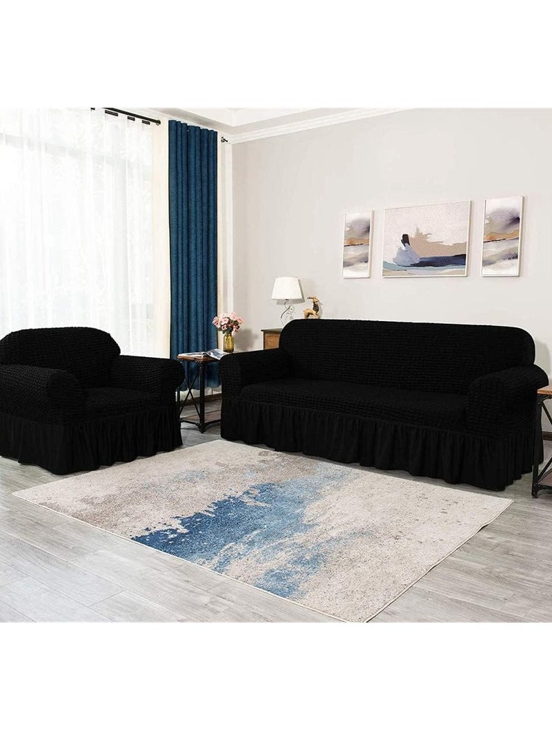 Bukela Universal Sofa Slipcovers, 1-Piece Set Fitted Couch Slipcover All-Purpose Furniture Protector, Washable High Elastic Durable Seersucker Fabric, with Skirt (Color : Black, Size : 1 Seater) - Image 4