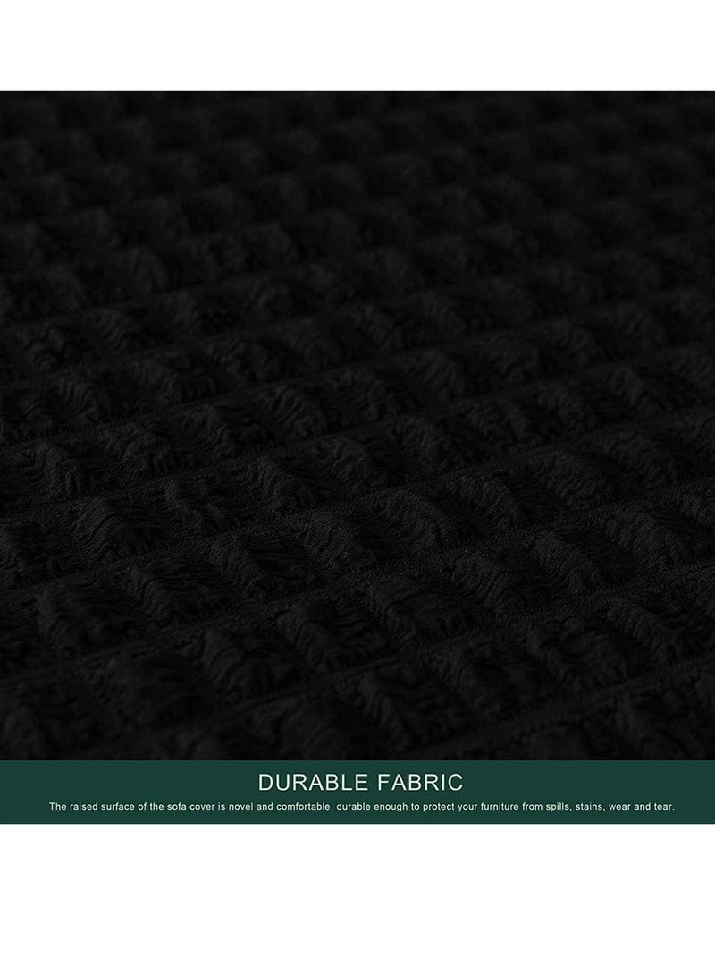 Bukela Universal Sofa Slipcovers, 1-Piece Set Fitted Couch Slipcover All-Purpose Furniture Protector, Washable High Elastic Durable Seersucker Fabric, with Skirt (Color : Black, Size : 1 Seater) - Image 3