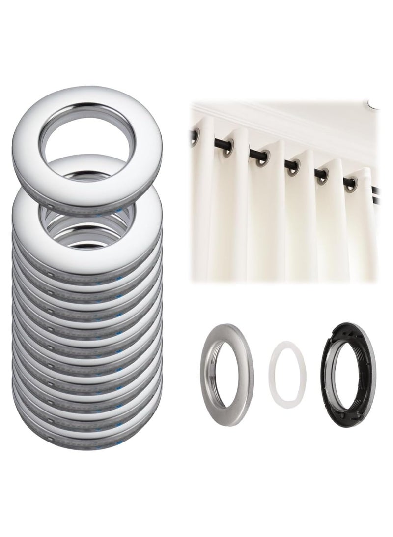 AL WADI FURNITURE طقم من 10 حلقات ستائر فضية لامعة من AWF Al Wadi Furniture حلقة بلاستيكية دائرية مع حلقة كاتمة صوت نانوية، حلقات DIY لستائر النوافذ، ستائر الحمام، ستائر أبواب غرف تغيير الملابس - Image 1