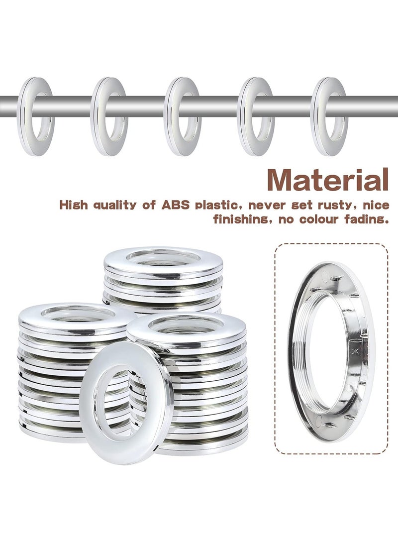 AL WADI FURNITURE طقم من 10 حلقات ستائر فضية لامعة من AWF Al Wadi Furniture حلقة بلاستيكية دائرية مع حلقة كاتمة صوت نانوية، حلقات DIY لستائر النوافذ، ستائر الحمام، ستائر أبواب غرف تغيير الملابس - Image 4