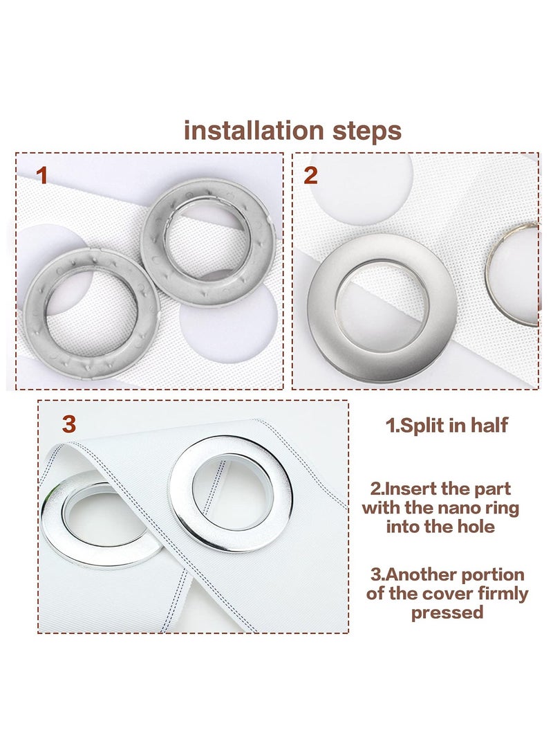 AL WADI FURNITURE طقم من 10 حلقات ستائر فضية لامعة من AWF Al Wadi Furniture حلقة بلاستيكية دائرية مع حلقة كاتمة صوت نانوية، حلقات DIY لستائر النوافذ، ستائر الحمام، ستائر أبواب غرف تغيير الملابس - Image 5